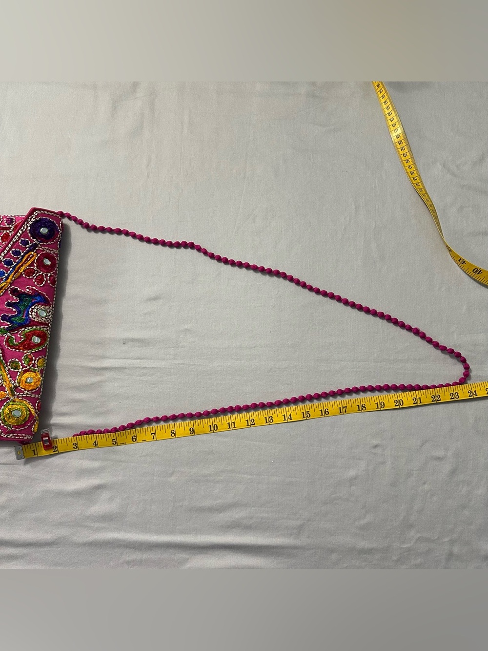 Maatangi Boho Embroidered Mirror Work Foldover Clutch Crossbody Purse Hot Pink - Picture 9 of 10